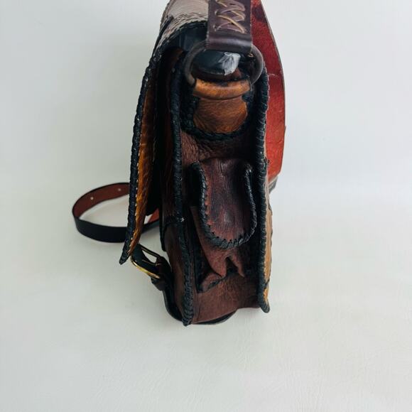Mark Tigon Western Crossbody Bag‎ Tooled Leather Brown Equestrian Purse Distress - Picture 5 of 15